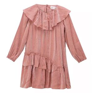 Zara Pink Ruffled Tiered Sundress with Bishop Sleeves
